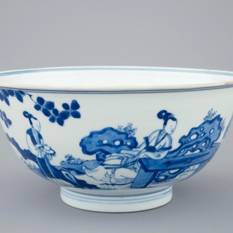 Un bol au lapin en porcelaine de Chine bleu et blanc, Kangxi
